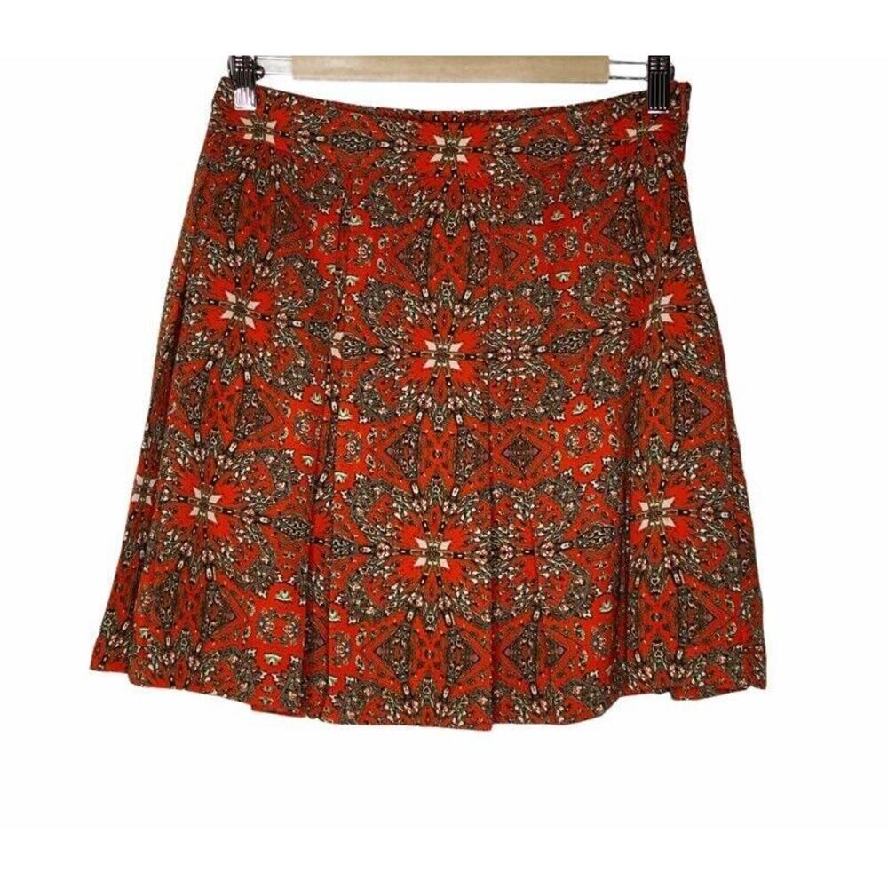 Collective Concepts Womens A Line Skirt Orange Floral Side Zipper Lined L New